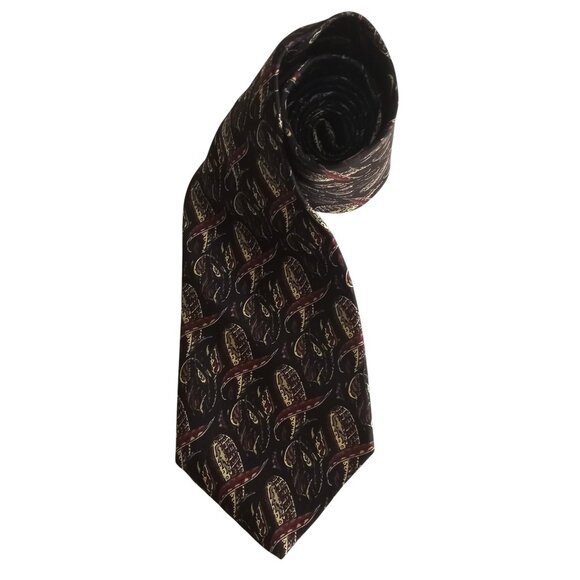 Ron Chereskin Black Burgundy Beige Print 100% Silk Neck Tie Made in USA - Picture 3 of 7
